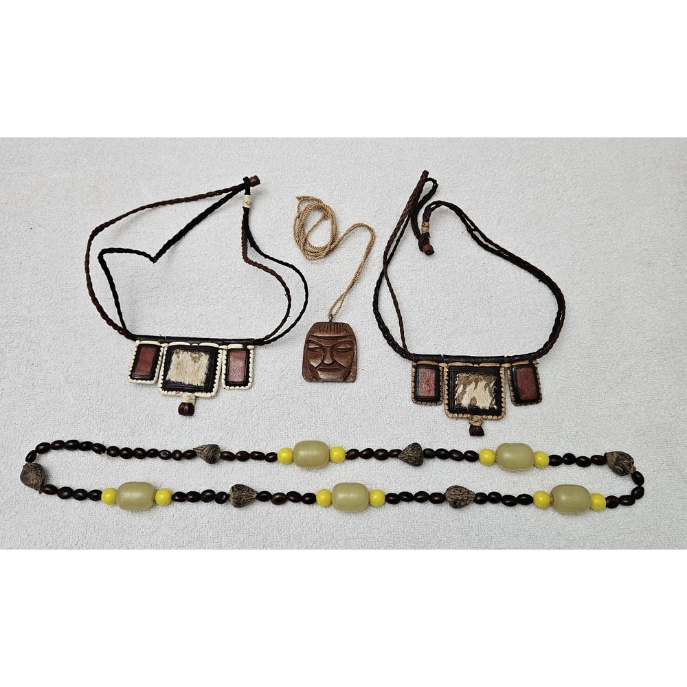 Vintage African Tribal Artisan Carved Jewelry‎ Lot Some Rare Pieces Fur Leather